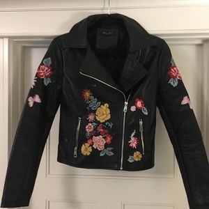 Embroidered Pleather Jacket
